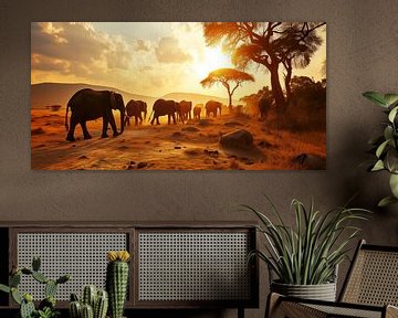 Elephant Safari during Golden Hour by Vlindertuin Art