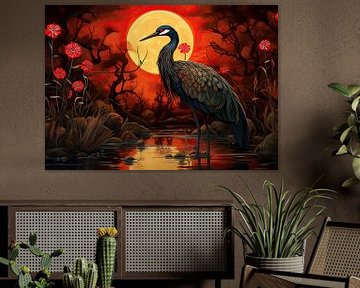 Black Crane Artwork by Blikvanger Schilderijen