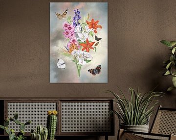 Bouquet de lys avec papillons sur Jasper de Ruiter