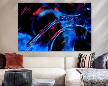 Abstract in Blue Red turquoise  and Black by Alice Berkien-van Mil