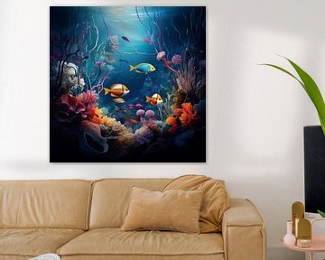 Thriving underwater world with tropical exotic plants and fish by Evelien Doosje