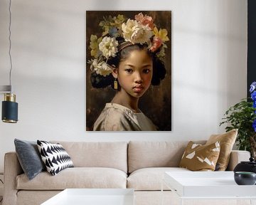 Aziatisch meisje met bloemen in het haar van Luc de Zeeuw
