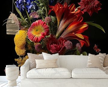 Een Delfts blauwe vaas met bloemen van Luc de Zeeuw