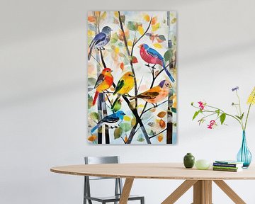 Kleurrijke vogels in een boom illustratie van ARTemberaubend