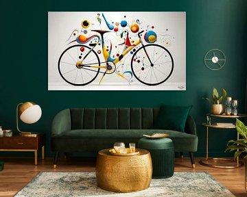 Bunte, lebendige Whimsical Ride Fahrrad Wand Poster abstrakte Kunst von Gustavo Rois