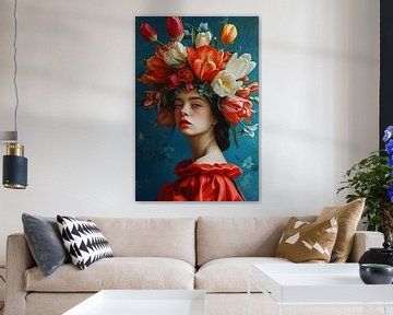 Colourful Portrait of Floral Woman by But First Framing