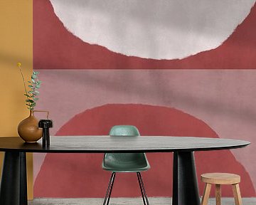 70s Retro multicolor abstract shapes. Warm brown and off white.