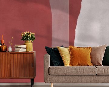 70s Retro multicolor abstract shapes. Dark red, white and light taupe