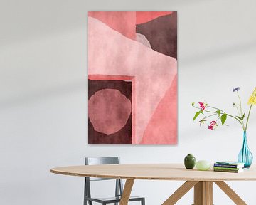 70s Retro veelkleurige abstracte vormen. Roze, bruin, rood. van Dina Dankers