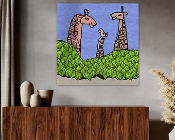 Giraffe family with little 1 by Susan Keer