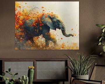 Symphonie d'automne - L'éléphant au cœur de la nature sur Eva Lee