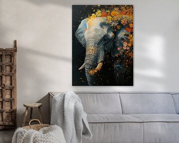 Herfstgloed - Olifant in de Bloesemregen van Eva Lee