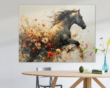 Dans van de Herfstwind - Paard in Bloemenpracht van Eva Lee