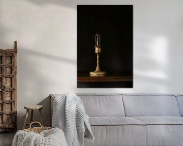 Copper candlestick with black candle by Natasja van Heesch