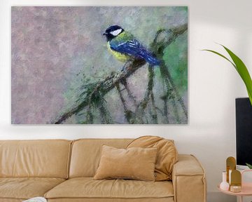 Great tit on a pine branch (art) by Art by Jeronimo