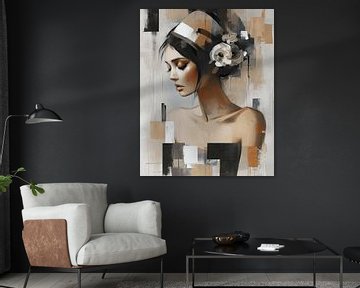 Modern chic en abstract portret in aardetinten van Carla Van Iersel