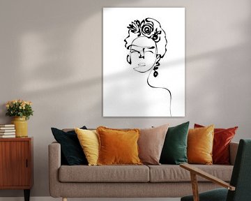 Line Drawing - Frida with flowers by Cats & Dotz