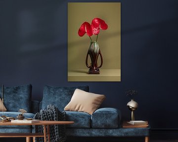 Still life with red Anthurium flowers