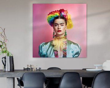 Kahlo portret in regenboog pastel van Vlindertuin Art