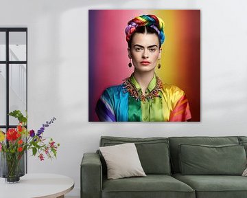 Portrait arc-en-ciel de Frida sur Vlindertuin Art