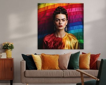 Regenboog portret van Mexicaanse Kahlo van Vlindertuin Art