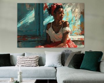Portret van een jonge vrouw in pastelkleuren van Studio Allee