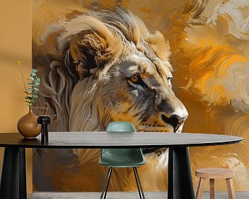 Bruin getint abstract leeuwen portret van Digitale Schilderijen
