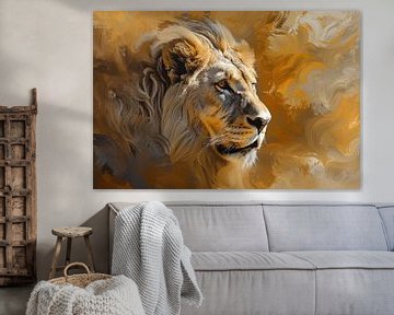 Brown tinted abstract lion portrait by Digitale Schilderijen