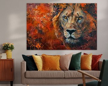De rode kleur van de koning van de jungle als leeuw van Digitale Schilderijen