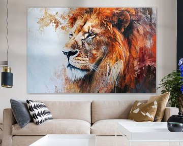 Painted canvas of the portrait of a lion by Digitale Schilderijen
