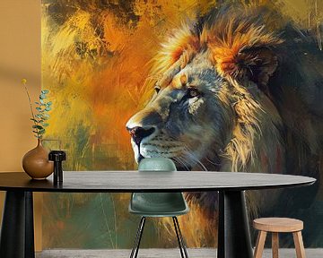 Grafisch kleuren kunstwerk van een leeuw van Digitale Schilderijen