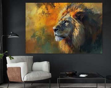 Grafisch kleuren kunstwerk van een leeuw van Digitale Schilderijen