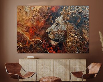 Peinture de lion avec or et texture élégante sur Digitale Schilderijen