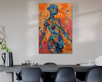 Orange Blue Dance | Abstract Figure Art sur Blikvanger Schilderijen