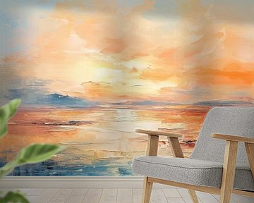 Lebendiger Wasserspiegel | Sonnenuntergang Gemälde von Wunderbare Kunst