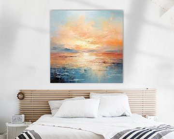 Peinture de coucher de soleil avec miroir d'eau sur Art Merveilleux