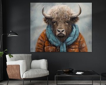 Bison im Pullover | Tierportrait von Wunderbare Kunst