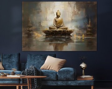 Meditierender Buddha Reflexion | Buddha Meditation Gold von ARTEO Gemälde