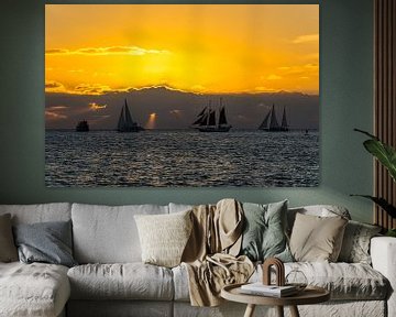 USA, Florida, Amazing orange sky at sunset on key west with many sailboats by adventure-photos