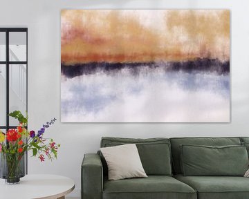 Pastel abstract minimalistisch landschap in aardetinten, grijs en oker