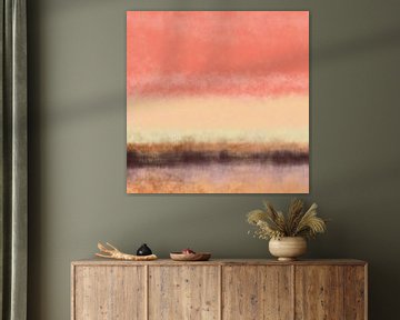Colorful abstract minimalist landscape in yellow, terra, pink by Dina Dankers