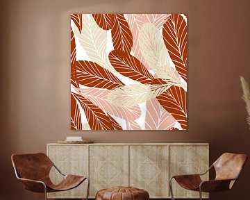 Botanische kunst in boho stijl in retro kleuren. Verbrand oranje, roze en wit van Dina Dankers