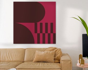 70s Retro veelkleurige abstracte vormen in bruin en donkerroze II van Dina Dankers