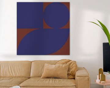 70s Retro veelkleurige abstracte vormen in bruin en blauw II van Dina Dankers