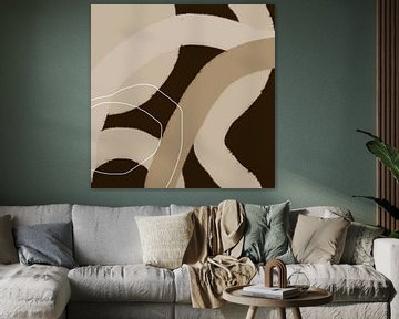 Abstract organic lines and shapes in gold and brown no.  1_3 by Dina Dankers