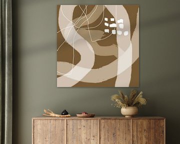 Abstract organic lines and shapes in gold and brown no. 1_8 by Dina Dankers
