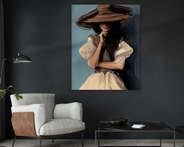 Modernes Porträt "Die Frau mit dem Hut" von Carla Van Iersel