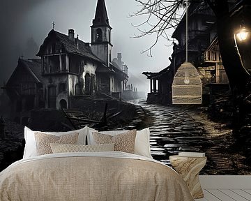 Altbau in schwarz-weiß mit dramatischem Licht