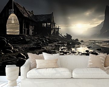 Altbau in schwarz-weiß mit dramatischem Licht