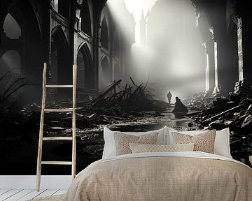 Altbau in schwarz-weiß mit dramatischem Licht